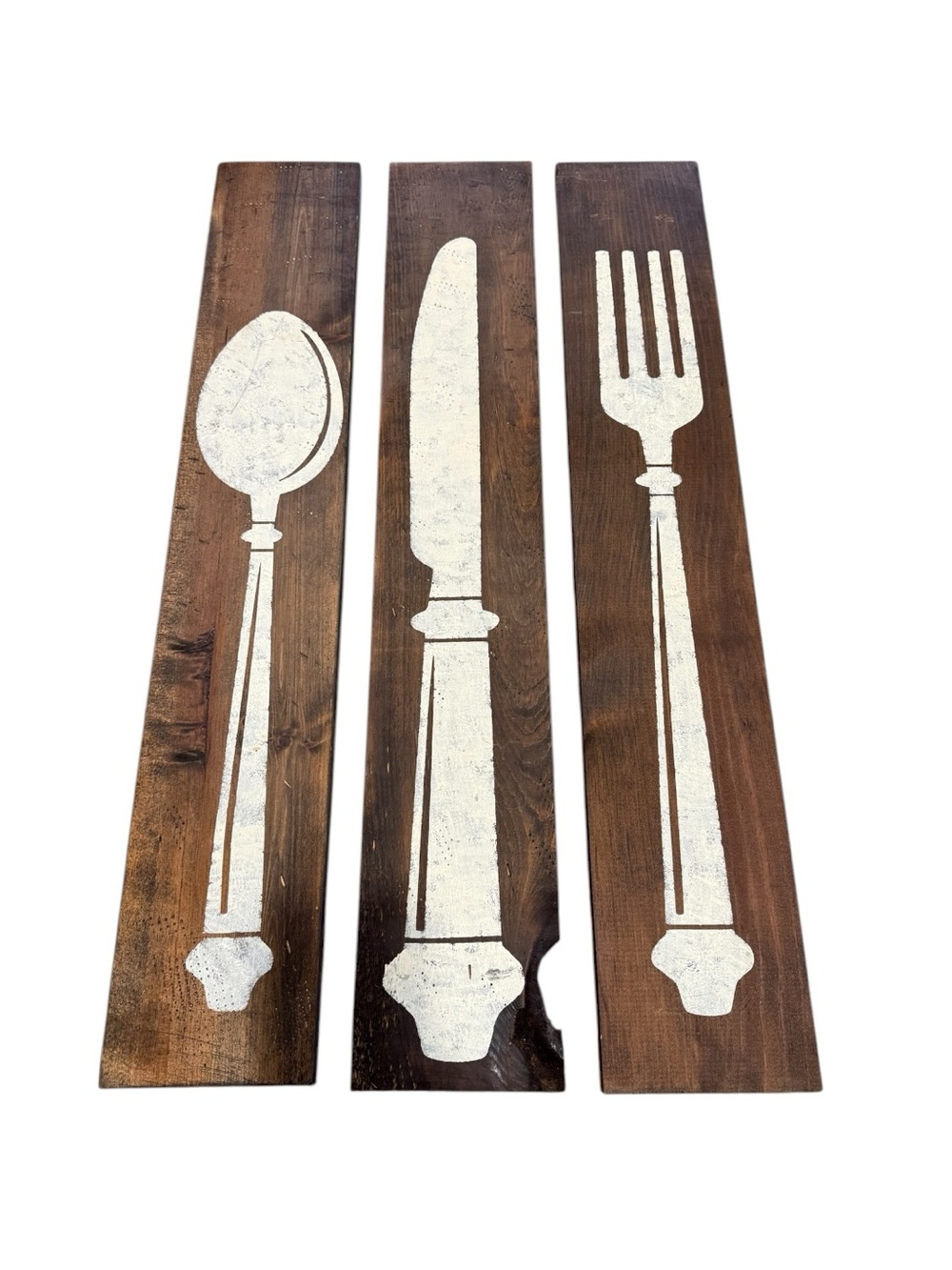 Rustic White Cutlery Wall Art Set - Home Dining large